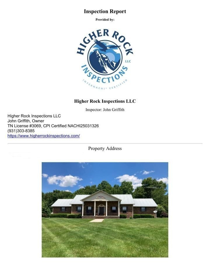 Front Page of a Higher Rock Inspection Report
